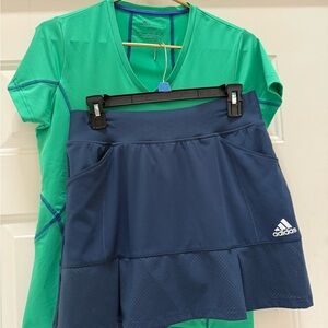 Adidas/Peter Millar Navy Skirt (S) and Green Top (M) Athletic Set